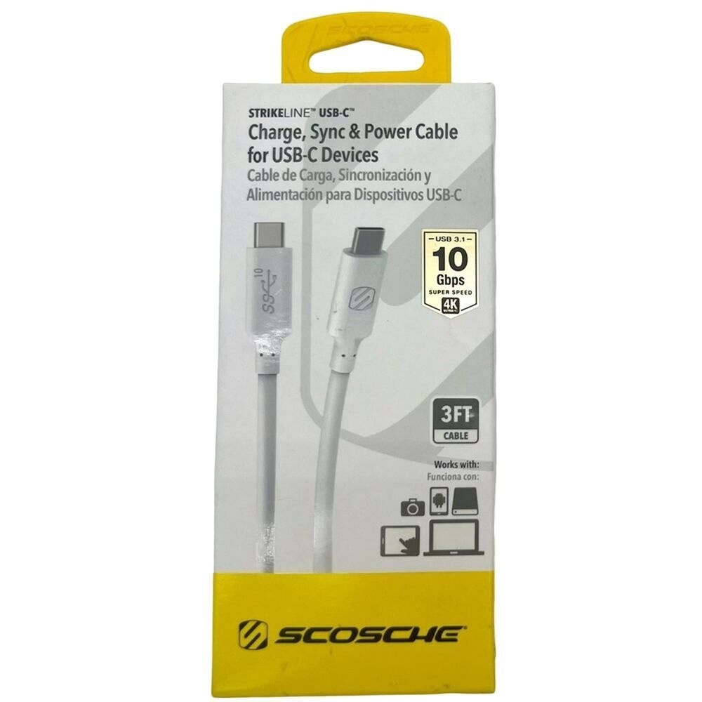 Scosche 10Gbps Power Cable USB to USB-C *3 foot cord* NWOT